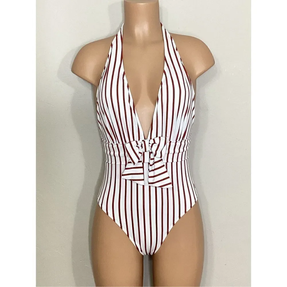 New. Stripe halter swimsuit. Regularly $125